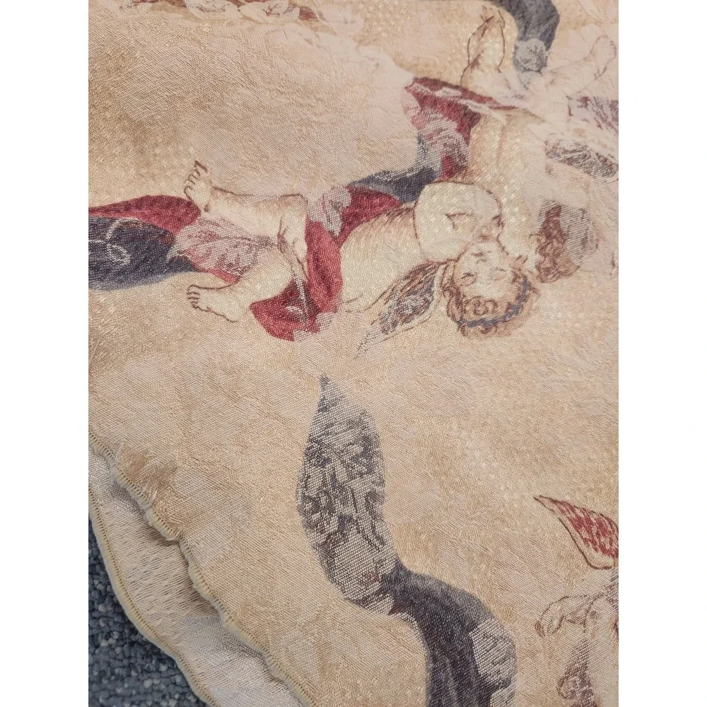 Vintage Cherub Angel Damask Large Round Tablecloth Romantic Decor 73 Inches Wide
